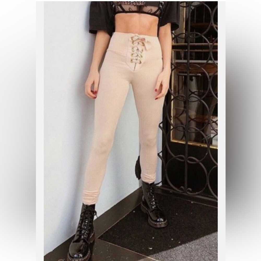 Are you Am I Nude Lace‎ Up Leggings Size Small